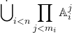 \[\dot{\bigcup}_{i<n}\prod_{j<m_i}{\mathbb A}_i^j\]